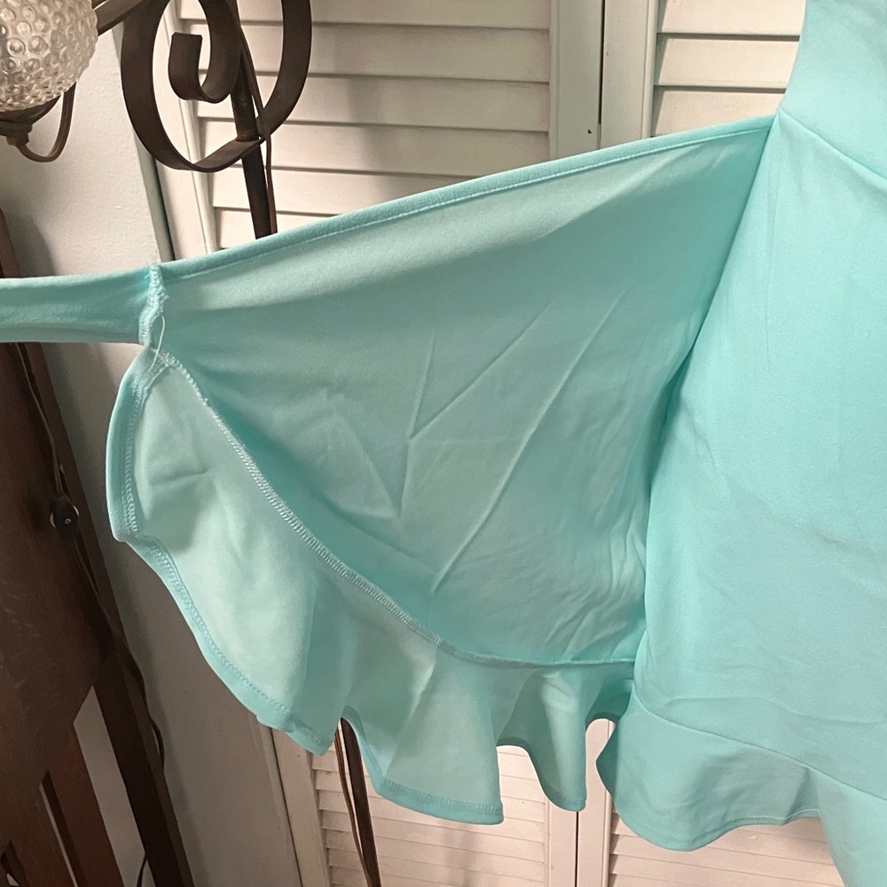 Chic Turquoise Wrap Mini Dress - Picture 8 of 11